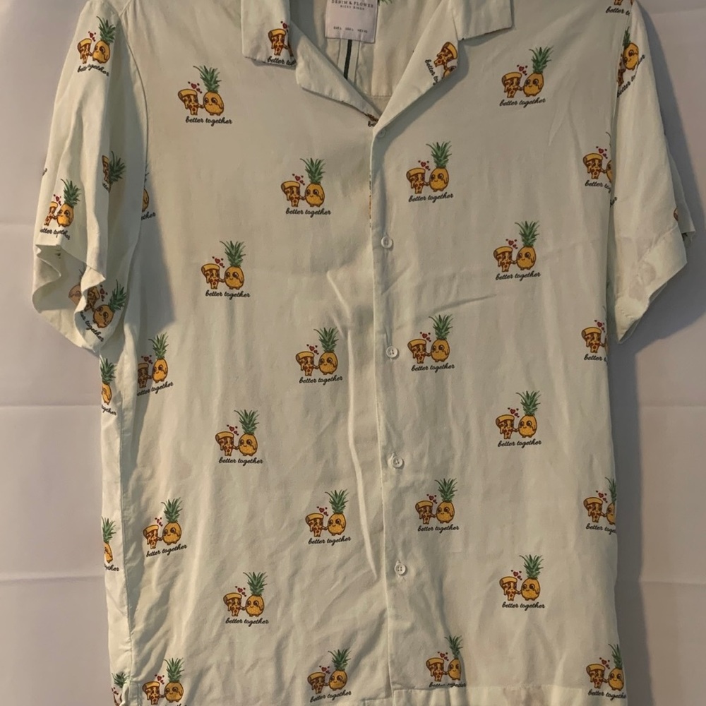 Denim & Flower Ricky Singh Men's Large Button Up Shirt Pineapple Pizza Green